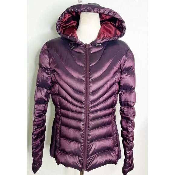 Bernardo Purple Packable Puffer Hooded  Down‎ Jacket Lightweight Gorpcore Large - Picture 1 of 6